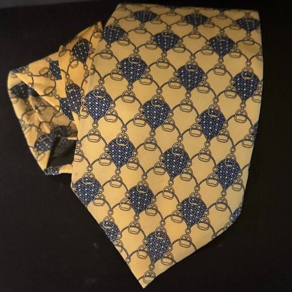 Gucci Logo Silk Tie Horsebit Yellow Black Mint Mens Gift Horse Bit Equestrian - Picture 1 of 5